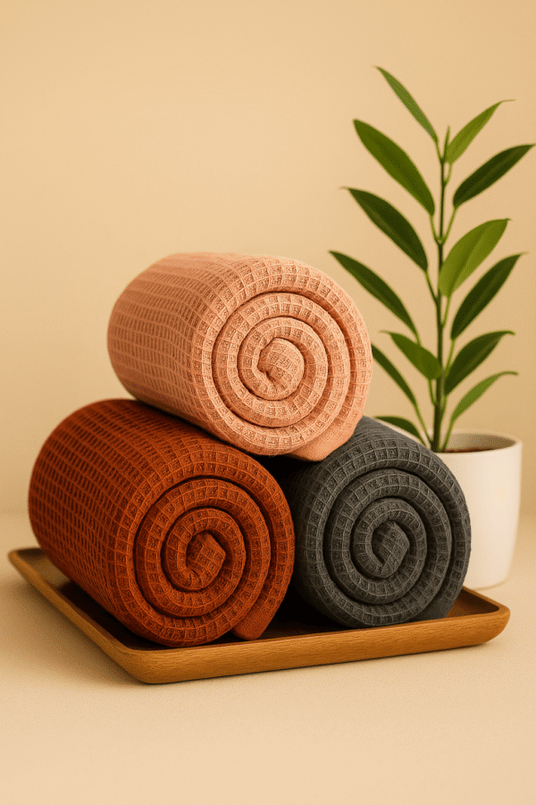 DRAPE&LUXE Honeycomb Cotton Towel – Pack of 3 (Pink Brown Black)